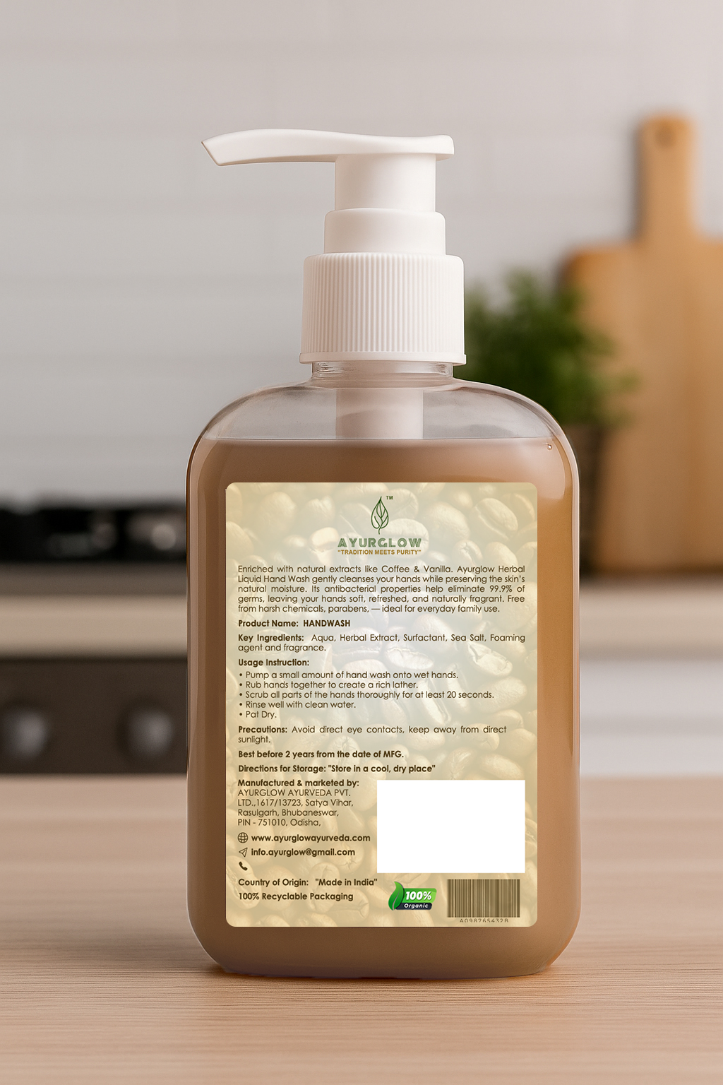 Ayurglow Coffee & Vanilla Herbal Hand wash Gel – image 2