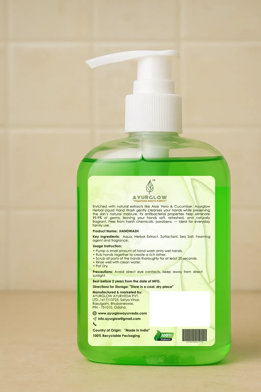 AYURGLOW HAND WASH Allovera & Cucumber Mint – image 2