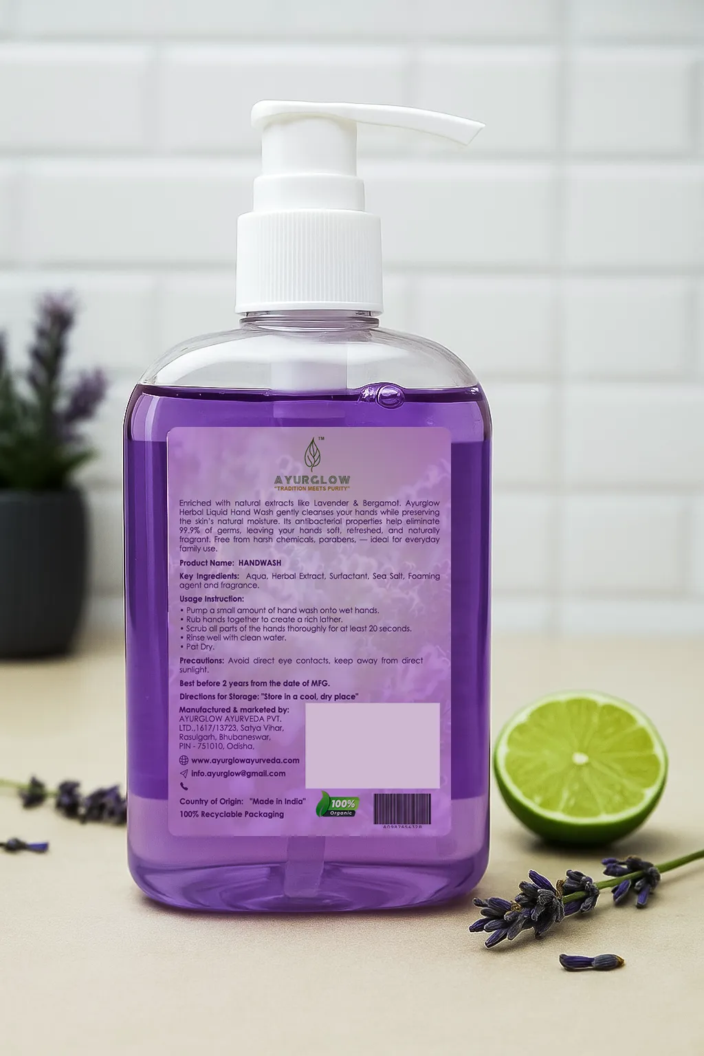 Ayurglow Lavender & Bergamot Herbal Handwash Gel – image 2