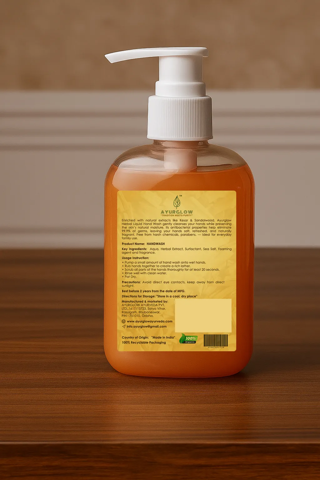 Ayurglow Kesar & Sandalwood Herbal Hand wash Gel – image 2