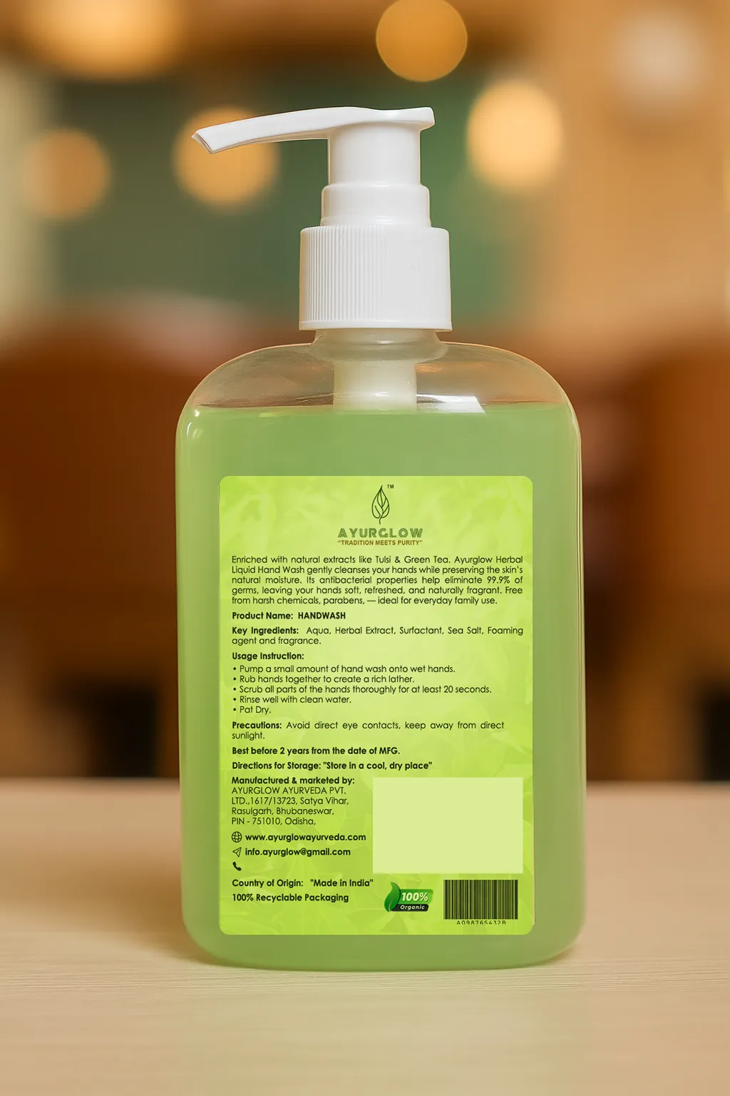 AyurGlow Herbal Hand Wash Gel Tulsi & Green Tea – image 2
