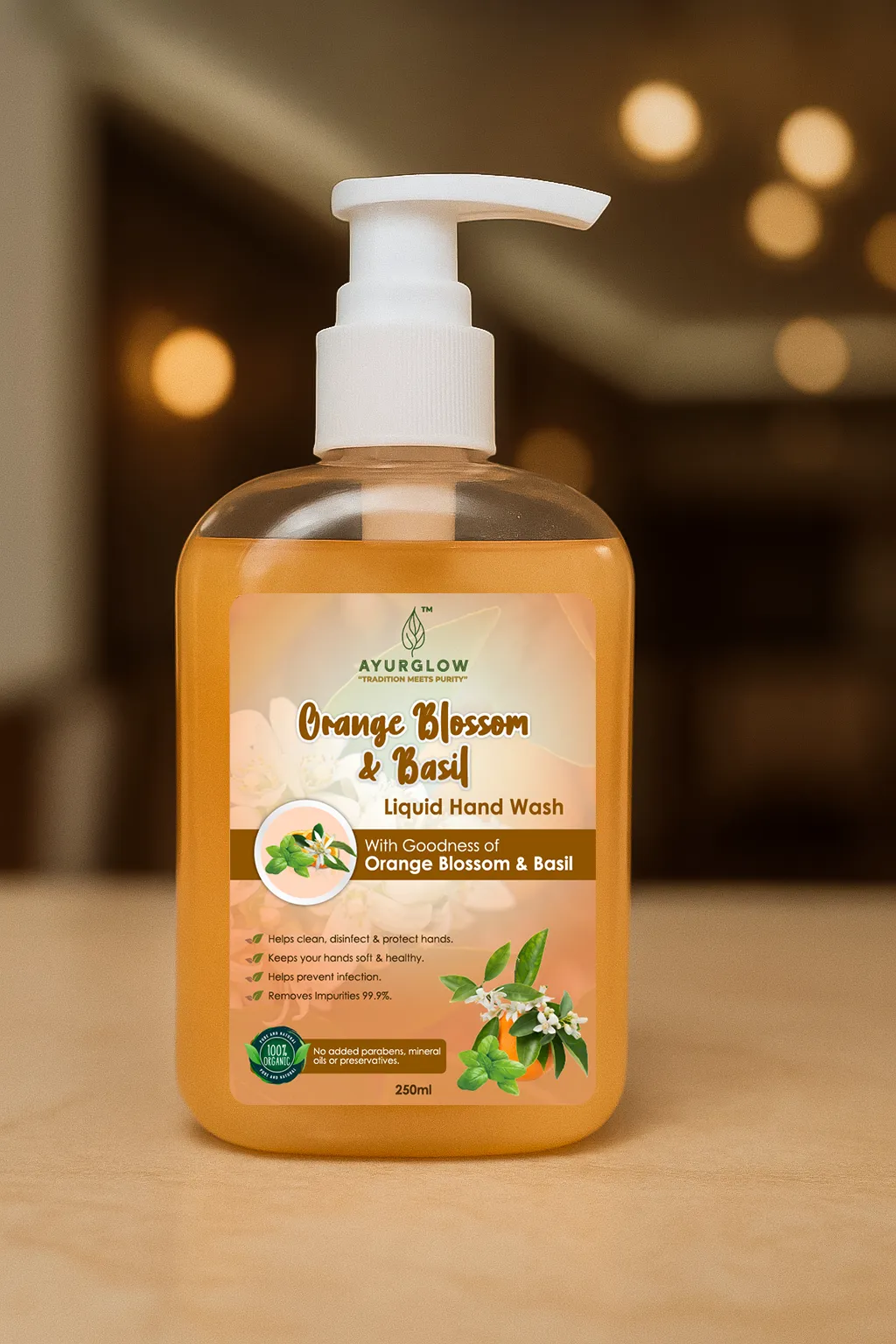 Ayurglow Orange Blossom with Basil Herbal Handwash Gel – image 1