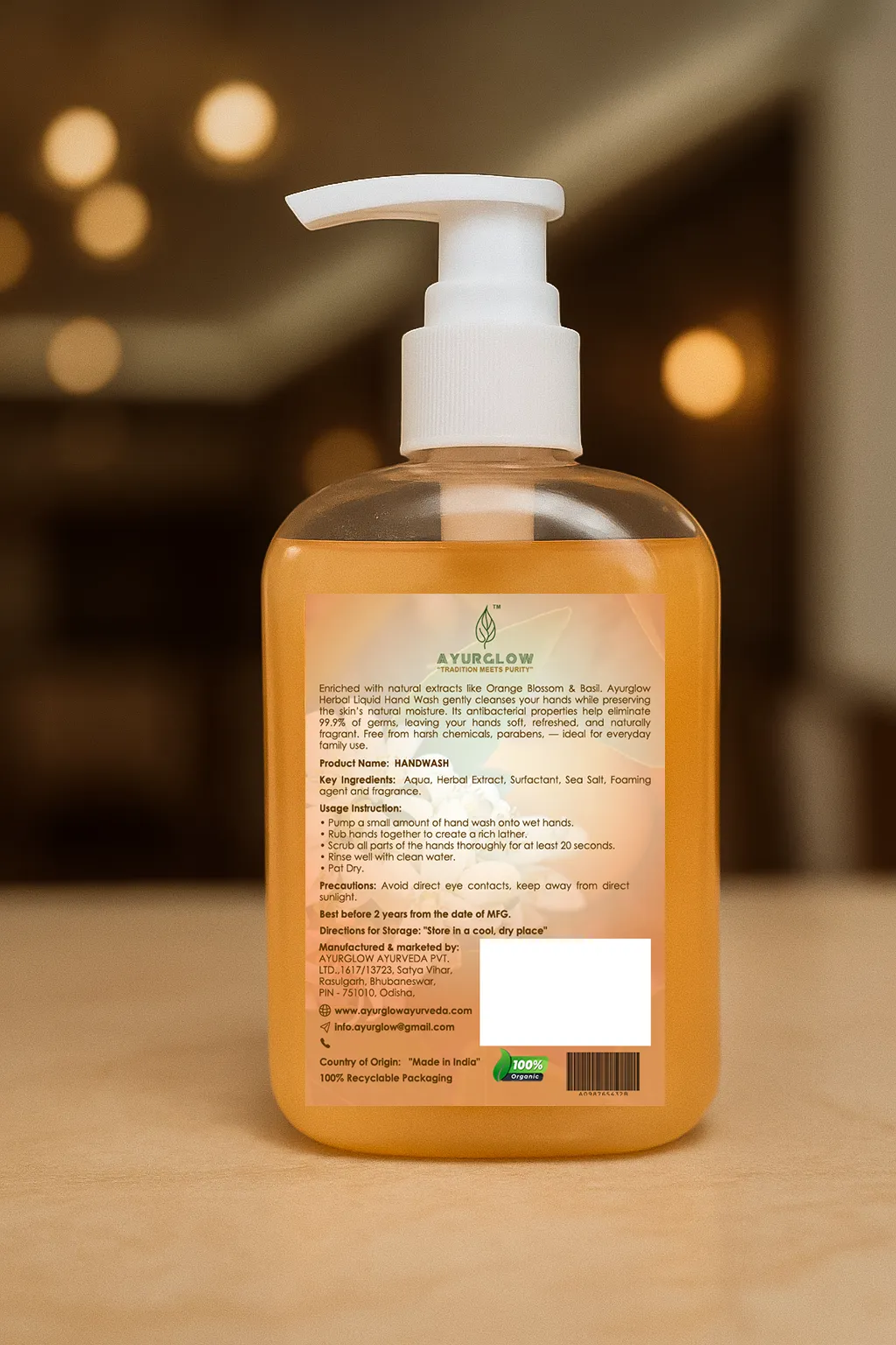 Ayurglow Orange Blossom with Basil Herbal Handwash Gel – image 2