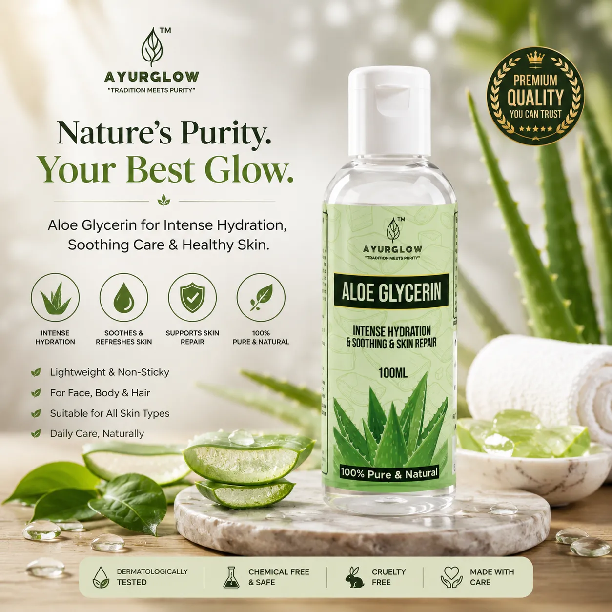 AyurGlow Glycerine with Aloe Vera Extract – Deep Hydration & Natural Skin Nourishment – image 1
