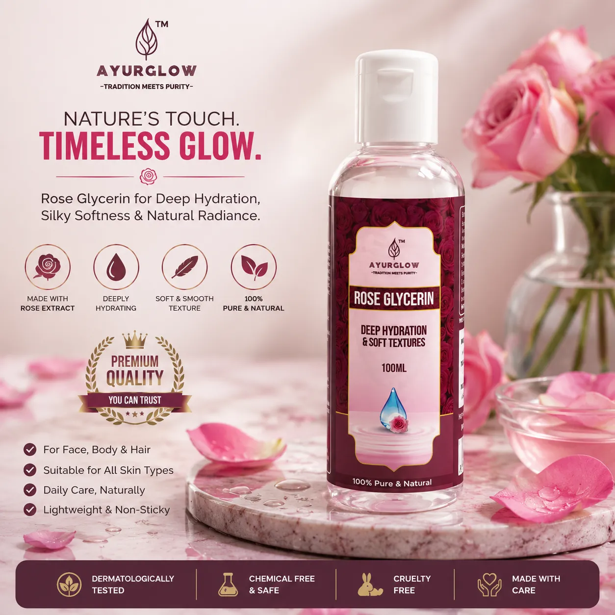 Ayurglow Glycerin with Rose Extract – Deep Moisturizing & Skin Softening Formula – image 1